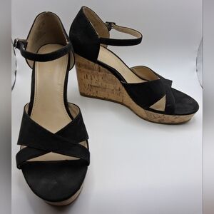 Jaclyn Smith Velvety Textile Upper Cork Wedge Sandals